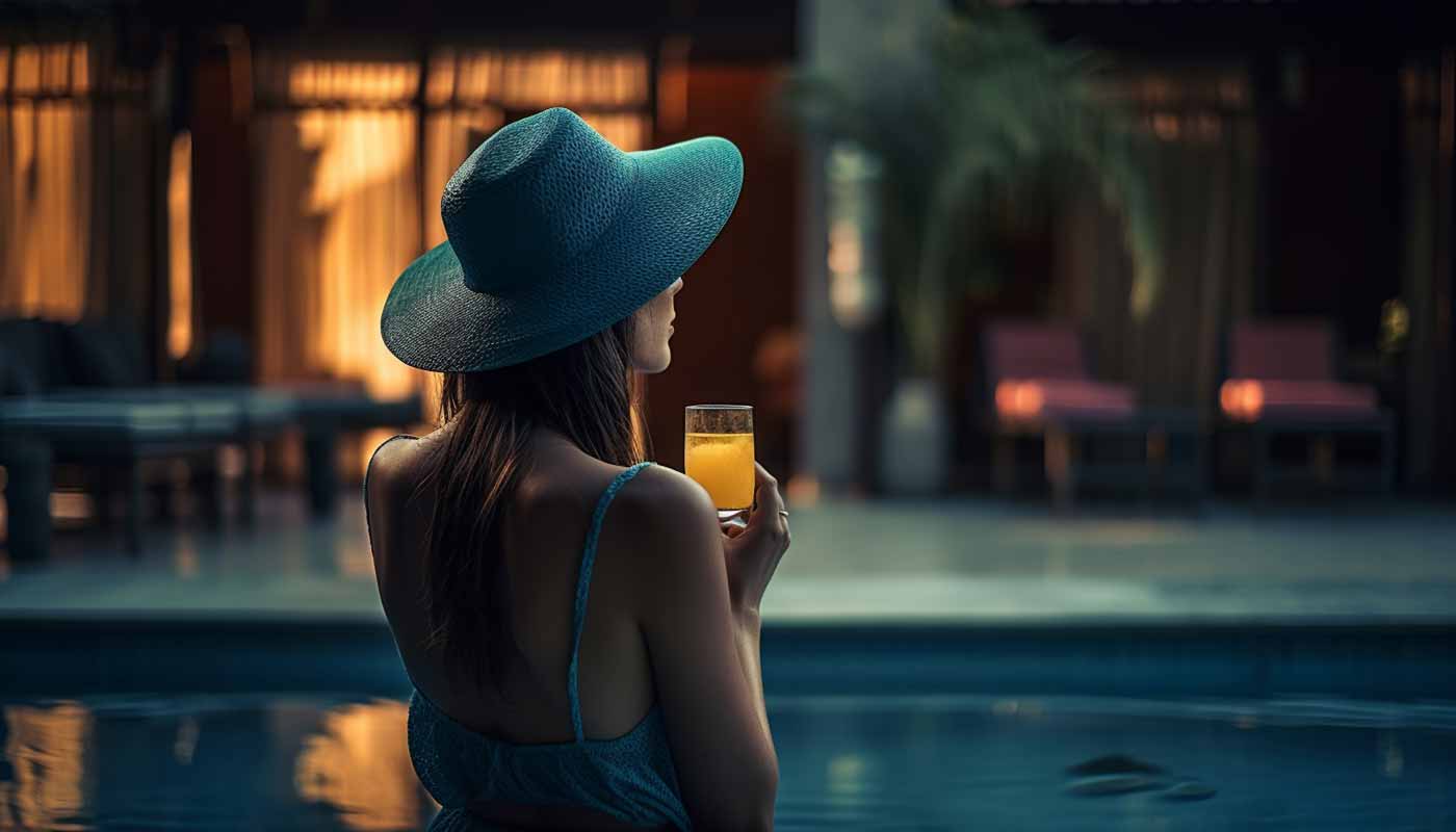 beautiful-woman-drinking-a-cocktail-while-swimming-in-the-Luxury-pool